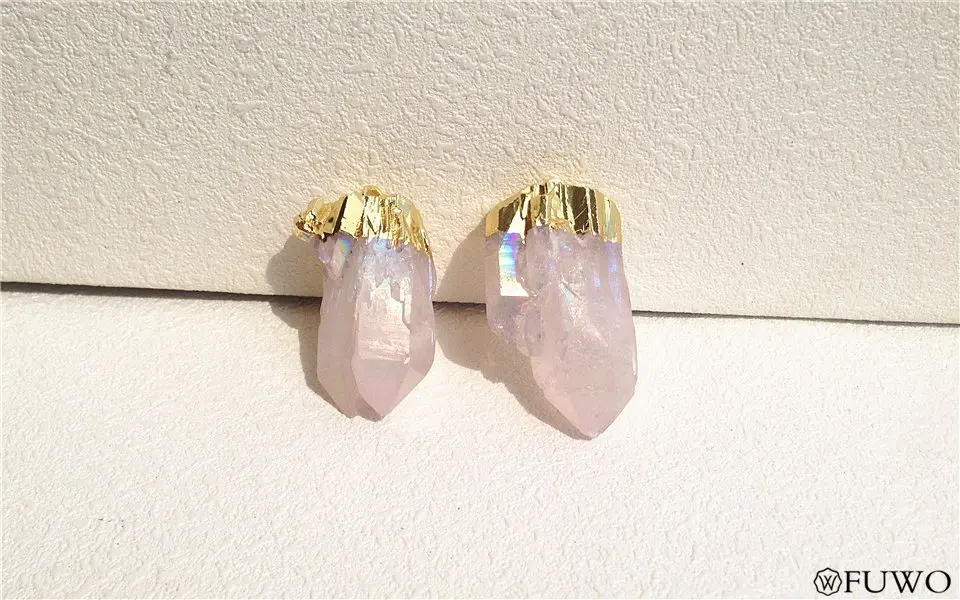 Angel aura quartz crystal point cluster pastel rainbow electroformed pendant 8