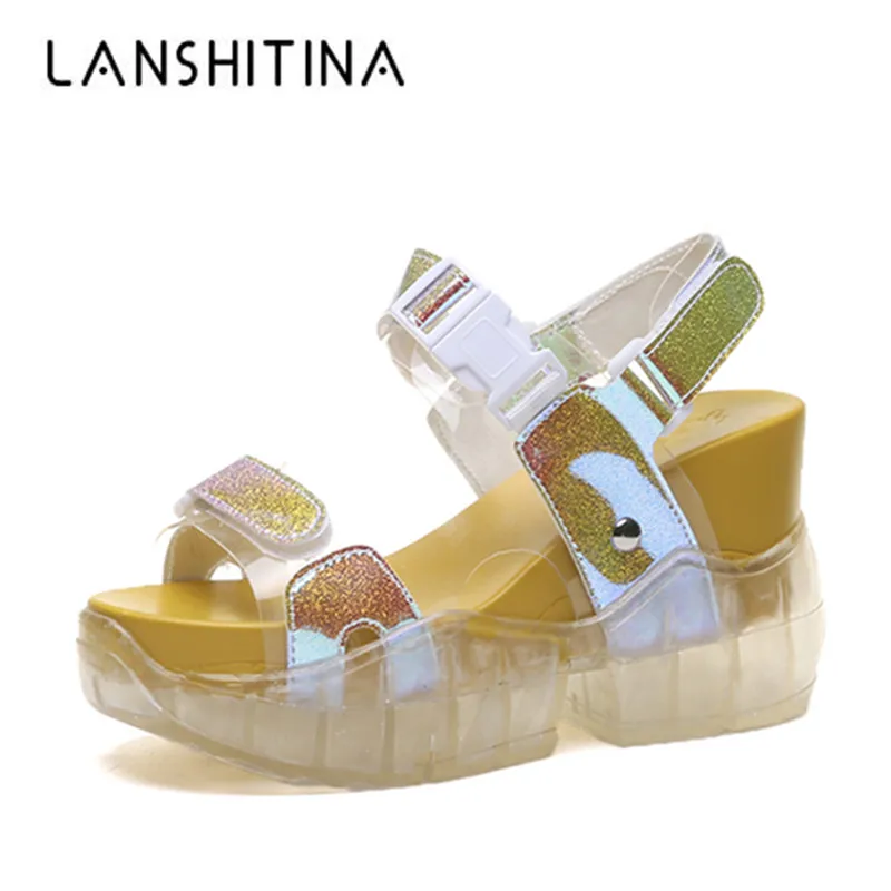 

2019 Summer High Heel Sandals Women 9CM Wedges Thick Bottom Jelly Shoes Comfortable Platform Beach Sandals Gladiator Sneakers