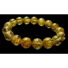 Высокое качество, натуральный титан, золотая игла, Рутиловый Кварц, растягивающийся браслет, круглые ювелирные бусины 12 мм