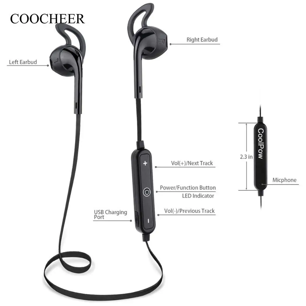 COOCHEER Bluetooth беспроводная гарнитура для занятий спортом стерео общие наушники