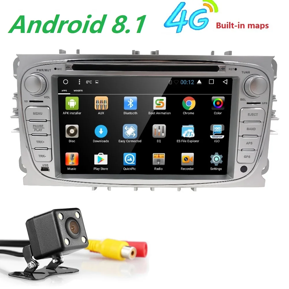 Excellent Hizpo 2 din Android 7.1 8.1 Quad Core Car DVD Player GPS Navi for Ford Focus Galaxy Audio Radio Stereo wifi Head Unit 1024*600 2