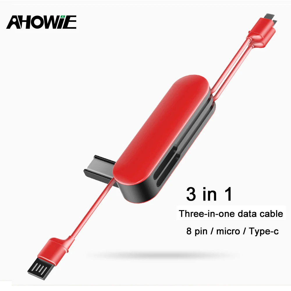 Ahowie 3 в 1 USB кабель для Iphone X 6 S 8 7 Plus XR XS Max крепеж микро-usb type C зарядный синхронизации