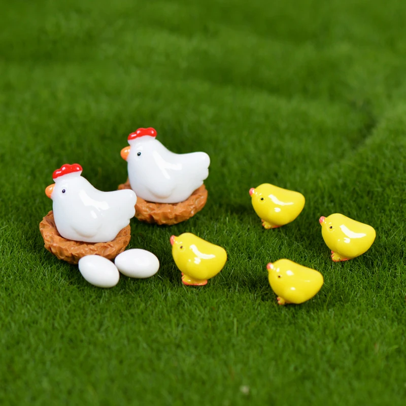 

10 Pcs/Set Hen Chicken Chick Egg Nest Small Pasture Statue Miniatures Ornament for DIY Fairy Garden Dollhouse Plant Decoration