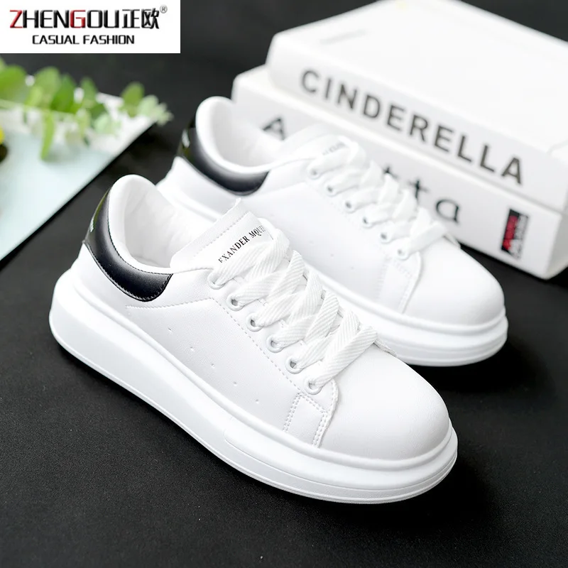 

zhengou 2019 New Designer Wedges White Shoes Female Platform Sneakers Men Tenis Feminino Casual Female Man Shoes Leather Shoes