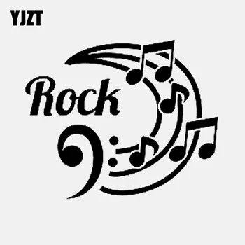 

YJZT 13CM*10.7CM Cartoon Rock Music Musical Notes Vinly Black/Silver Car Sticker C22-0582