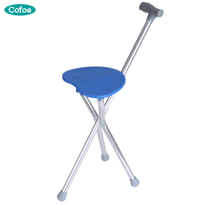 

Cofoe 2 in 1 Folding Aluminium Lightweight Walking Stick with Seat Mobility tripod Stool Multifunction Walking Cane for Elderly
