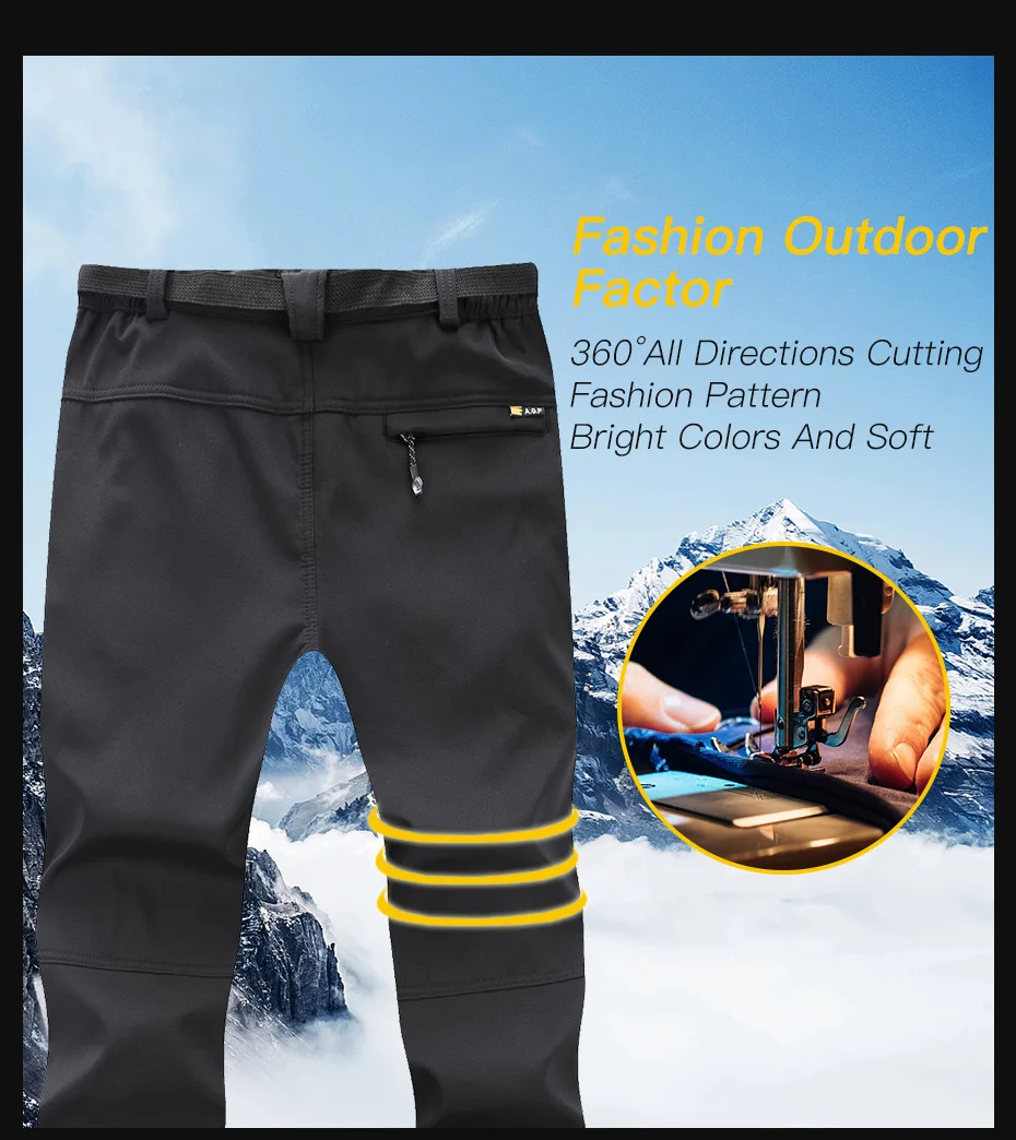 Clorts Man Trekking Pants Outdoor Waterproof Hiking Pants Men Fleece Winter Softshell Pants Warm Fishing Pants (3)