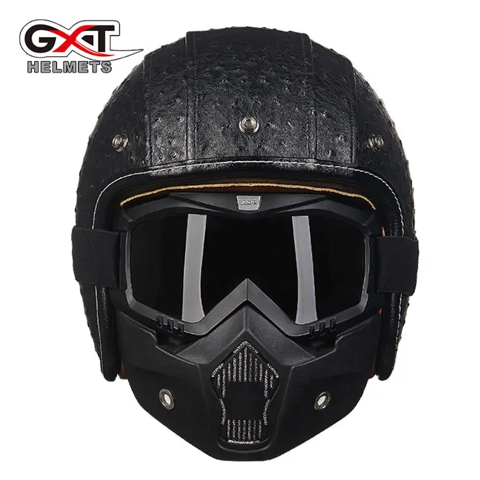 GXT moto cycle шлем с открытым лицом классический винтажный шлем jets мотоциклетный шлем в стиле ретро capacete moto queiro ew casco moto G052 - Цвет: helmet with mask