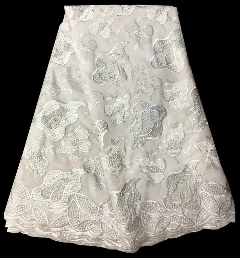 

Women Nigerian High Quality 2017 Swiss Voile African Lace Fabrics Polished Cotton Eyelet Lace With Stone
