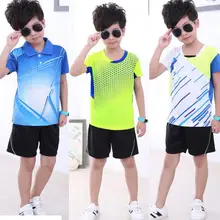 Детская одежда, рубашка для бадминтона, шорты, Быстросохнущий Трикотажный костюм для мальчиков и девочек, теннисная Футболка с рукавами, Детский комплект для пинг-понга
