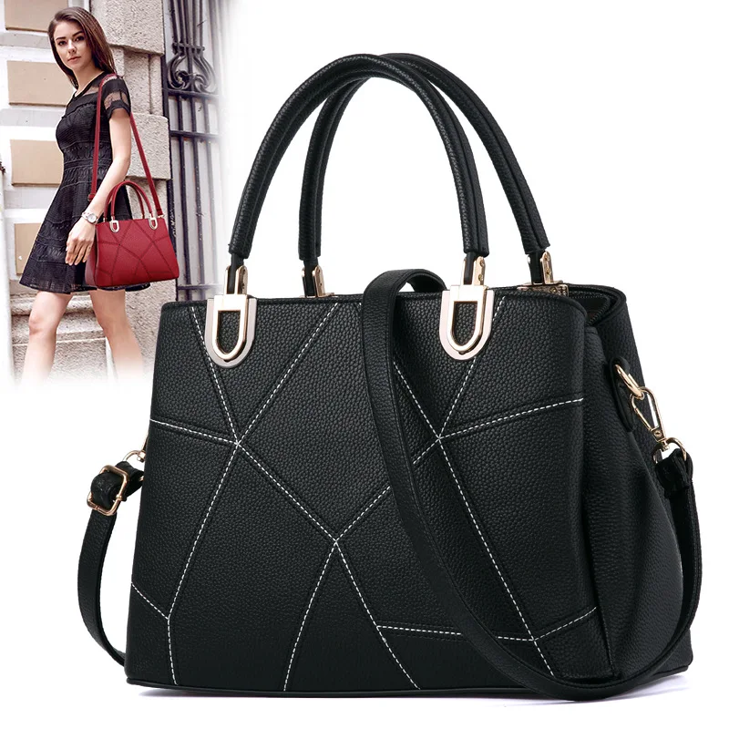

Classic Black Leather Tote Handbags Embossed PU Leather Women Bags Shoulder Handbags Elegant