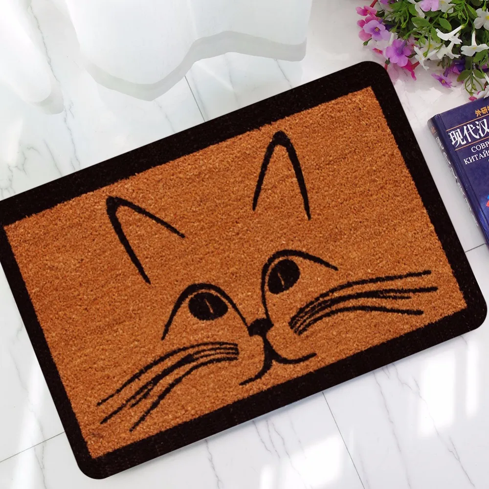 

CAMMITEVER Welcome Home Mat Yoga Cute Cartoon Cat Face Kitten Doormat for Entrance Door Bedroom Mats Rugs