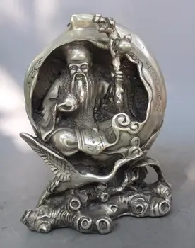 

Chinese Copper Plating Silver Handmade Carved God Of Longevity Buddha Statue