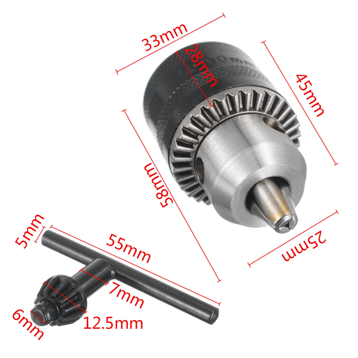 1.5-10mm Drill chuck Keys M10 x 1.5 Thread Metal Keyed Drill Bit Chuck for 100 Angle Grinder Motor Tool Part  With a Wrench