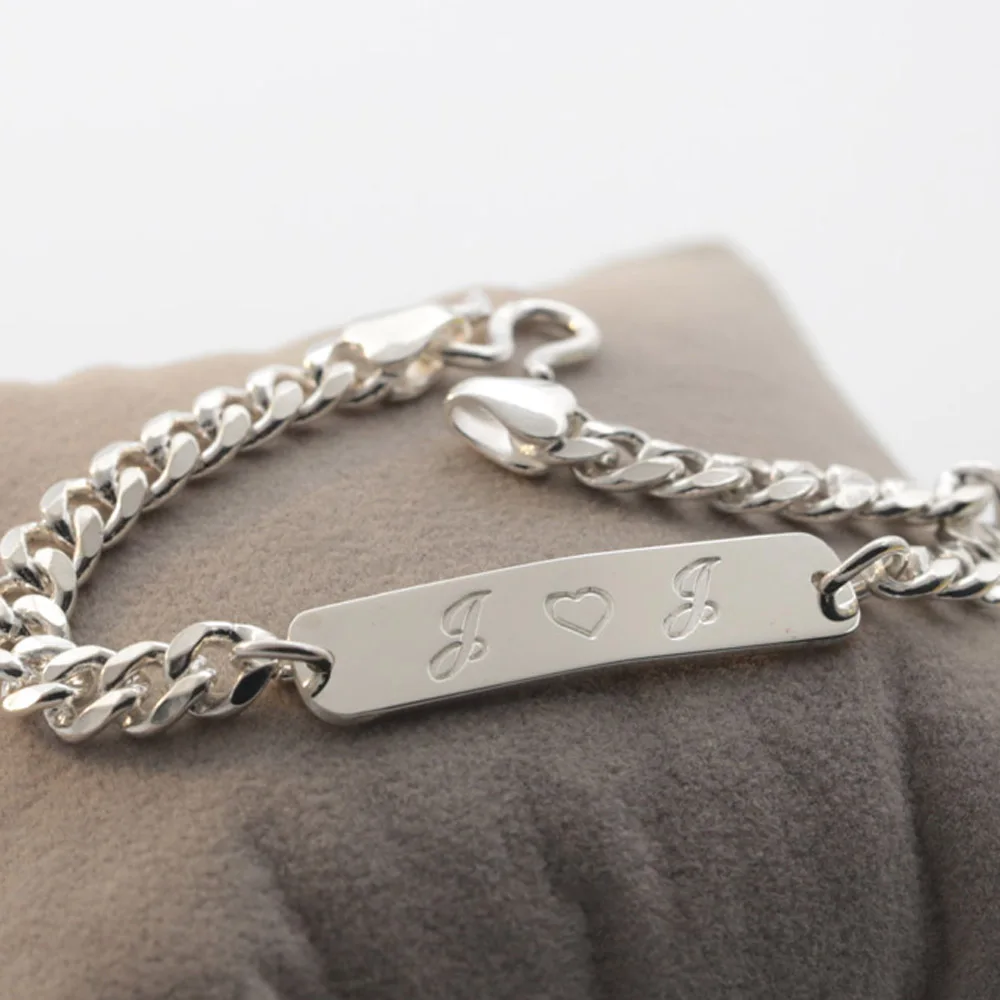 925 Solid Personalized Bar Bracelet Engraved Men 925 Solid Personalized Bar Bracelet Engraved Men Customized Silver With Curb Chain Special Gift In Link Bracelets From