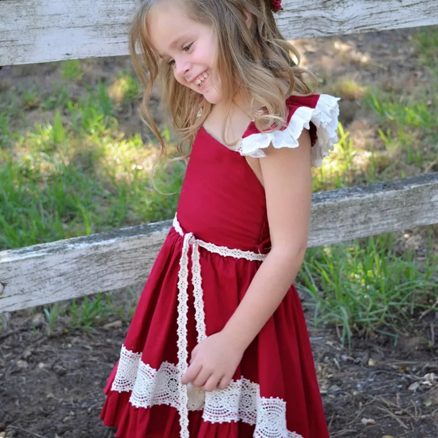 Christmas Toddler Baby Girls Ruffled Lace Dress Sundress Sleevelss Party Dress Kids Wedding Pageant Princess Dresses Baby Clothes (8)