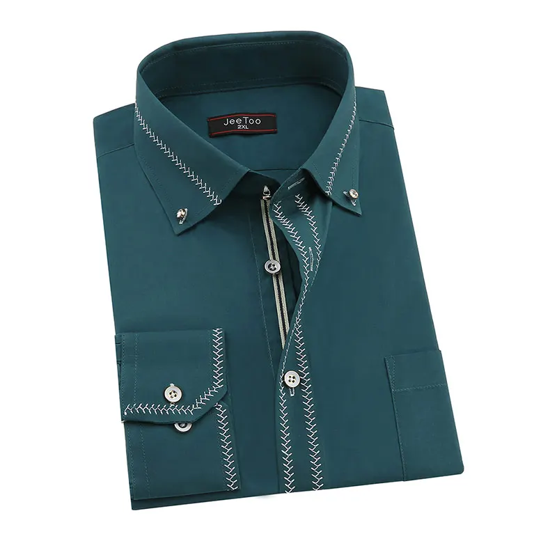 JeeToo белая мужская футболка новая деловая Мужская стандартная приталенная рубашка мужская одноцветная с длинным рукавом Повседневная Свадебная рубашка размера плюс 3XL - Цвет: Green