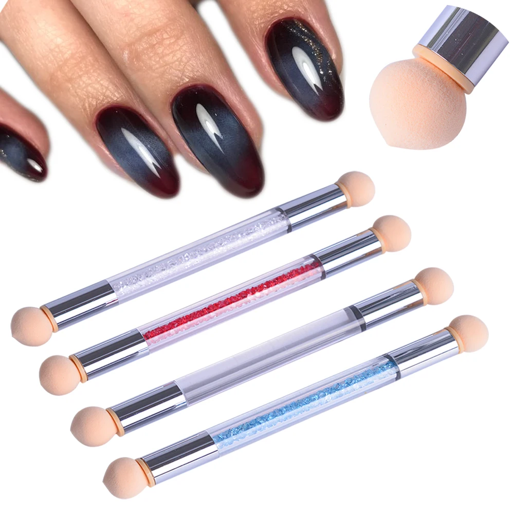 

1 PCS Double ended Gradient Pen Nail Brush Sponge Glitter Powder Picking Dotting Rhinestone Handle Nail Art Tools TR193