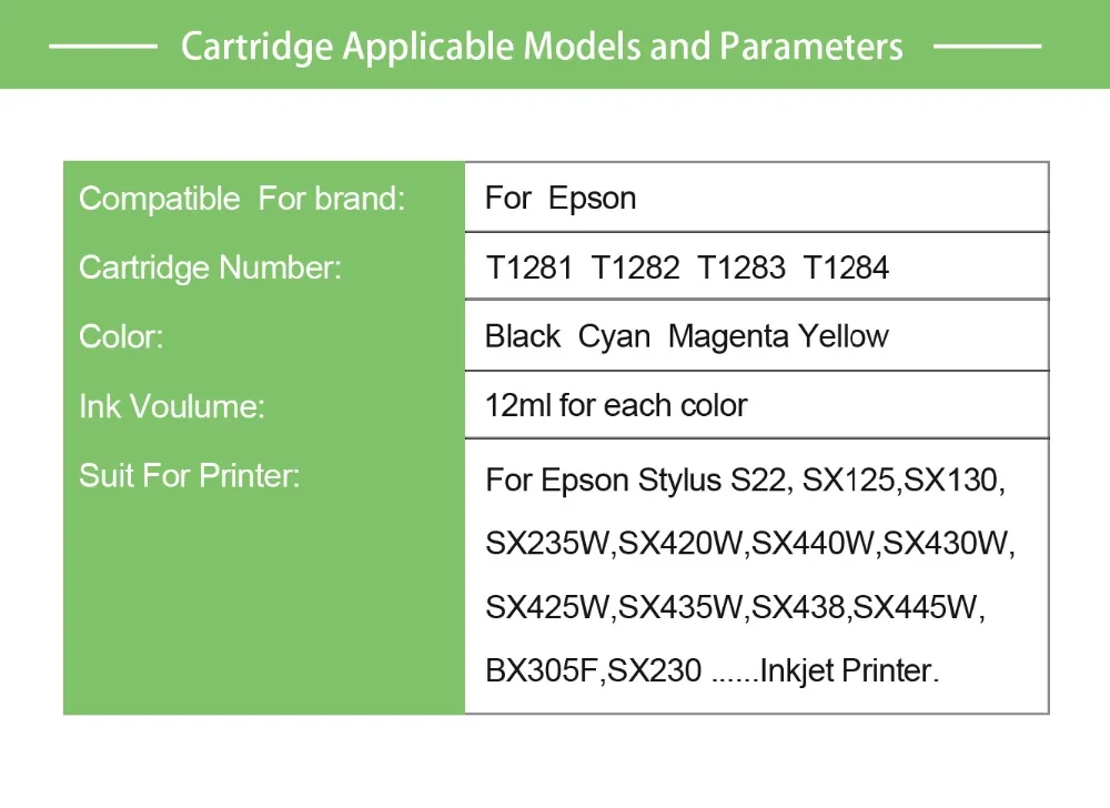 INKARENA сменный Балончик с чернилами для принтера Epson T1281 принтер чернила Stylus SX425W SX430W SX435W SX438W SX440W SX445W S22 SX125 SX130 комплект