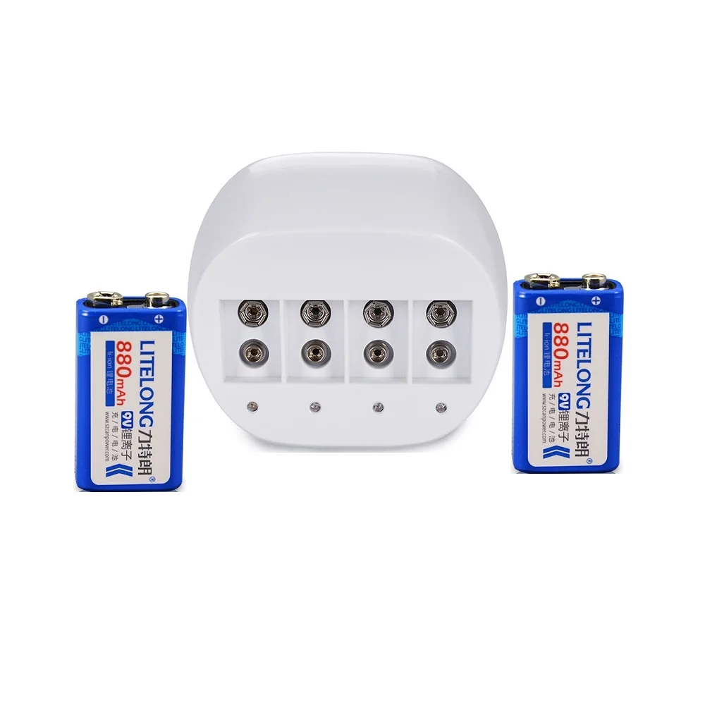 

NEW 2PCS 9V 880mAh Li-Ion lithium Rechargeable battery+ 9v charger