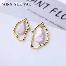 Крыло ЮК так корейский модный речной жемчуг серьги для женщин ювелирные изделия неправильные золотые цвет серьги гвоздики