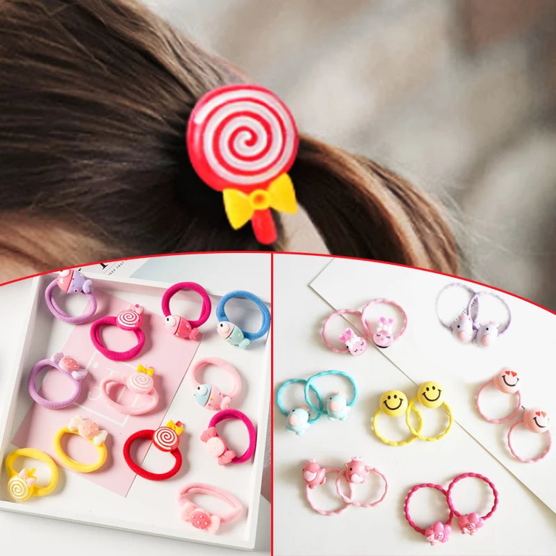 

LNRRABC 2018 New Korean Elasticity Doughnut Face Chick 1Pair Rabbit Allergy Animal Bowknot Fish Candy Flower