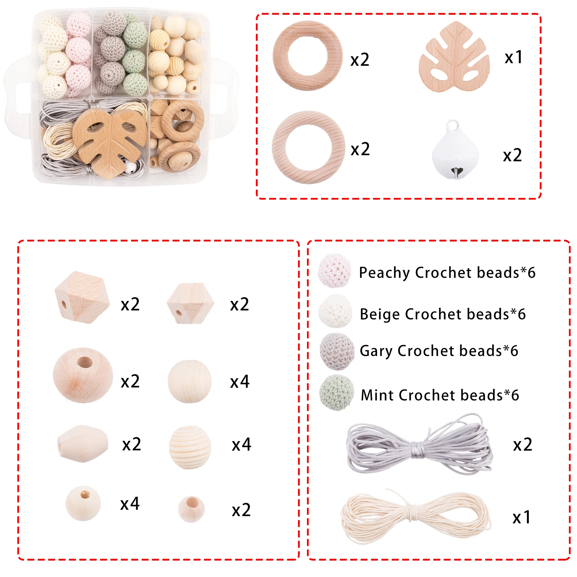 1set Baby Wooden Teether Beech Pacifier Chain Pendant Crochet Bead DIY Nursing Bracelets Wooden Ring BPA Free Baby Teething Toys