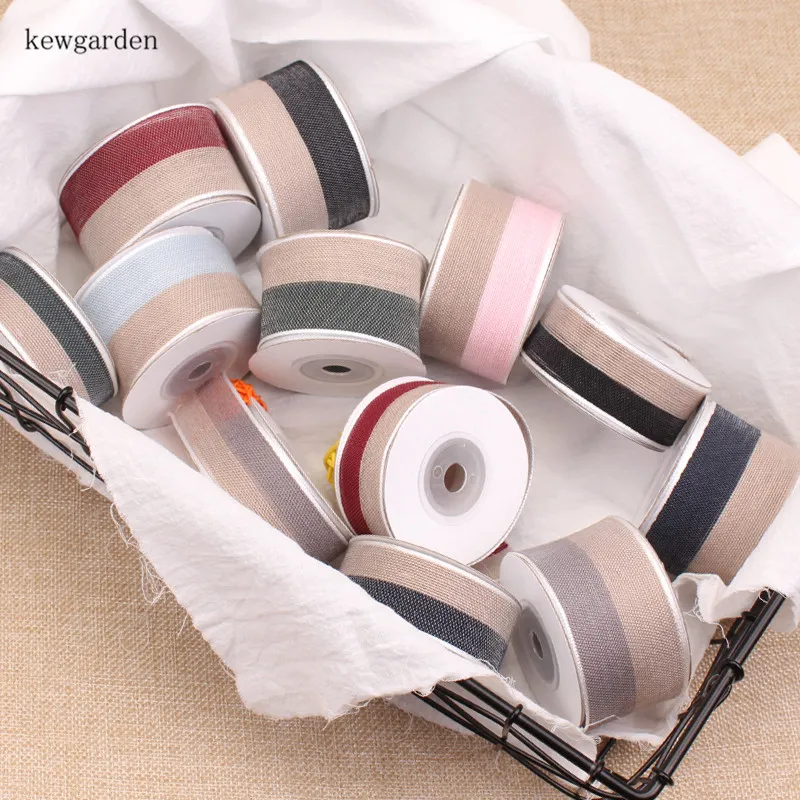 Kewgarden 1 1/2 &quot1&quot два цвета Льняные атласные ленты вручную изготовленная лента DIY