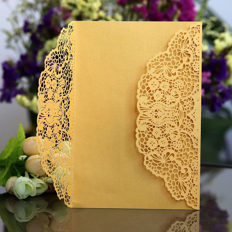 100pcs Rose Laser Cut Wedding Invitations Card Cute Elegant Lace Business Greeting Cards Birthday Wedding Party Favor Decoration