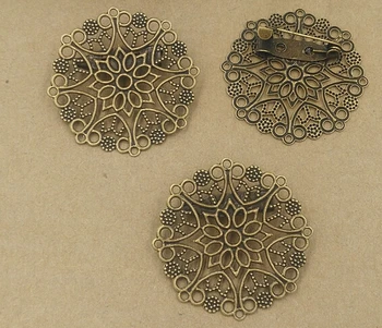 

100pcs/lot 30mm antique bronze Round filigree wrap brooch