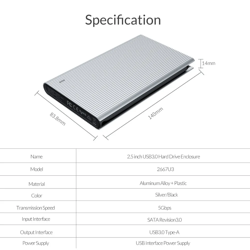 Чехол ORICO HDD 2,5 SATA для USB 3,0 чехол HD со встроенным кабелем для передачи данных Поддержка 4 ТБ HDD SSD чехол для внешнего жесткого диска
