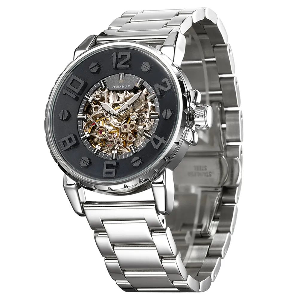 

HEMSUT Good Quality Mens Watches Transparent Automatic Watch Man 316L Stainless steel Sport Wrist Watch Men Waterproof Clock