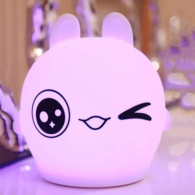 

Cute Rabbit LED Night Light USB Rechargeable Silicone Animal Lamps Baby Kids Touch Sensor Tap Control Nightlight Bedside Lamps