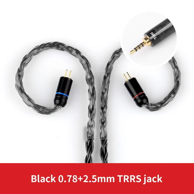 TRN 16 Core посеребренный медный кабель для наушников HIFI кабель для обновления 3,5 мм/2,5 мм разъем MMCX/2PIN 0,75 мм 0,78 мм интерфейсные кабели - Цвет: 2.5mm 0.78mm Black