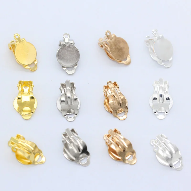 

10p gold silver clip-on Earring converter Ear Clip Base Findings Blanks earring setting With 10mm Flat pads DIY crystal jewelry