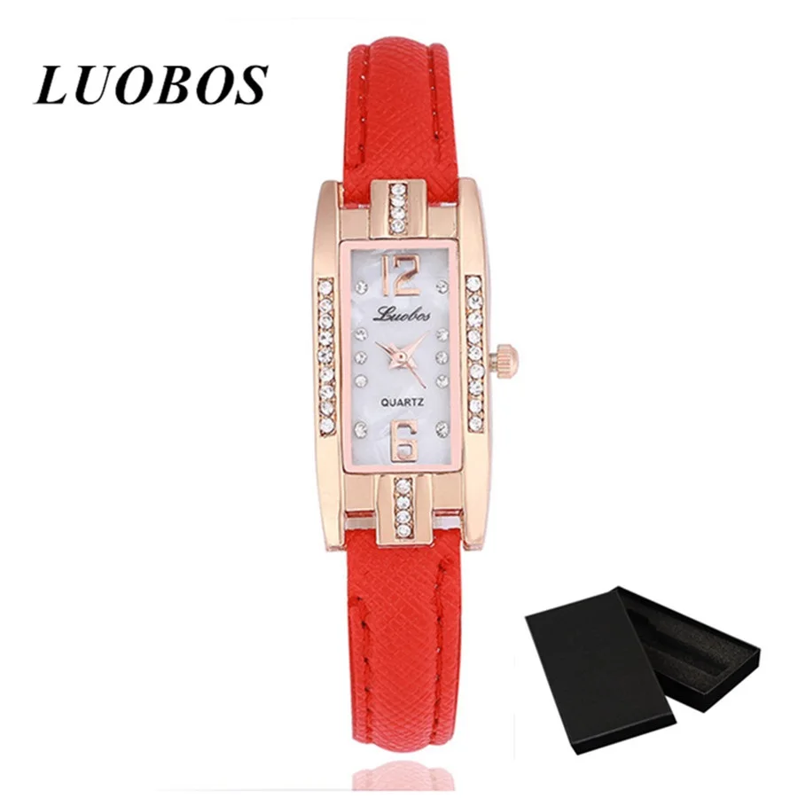 

New Fashion Luobos Watch Women Slim Leather Strap Rectangle Casual Quartz Watch Small Ladies Dress Wrist Watch 2018 reloj mujer