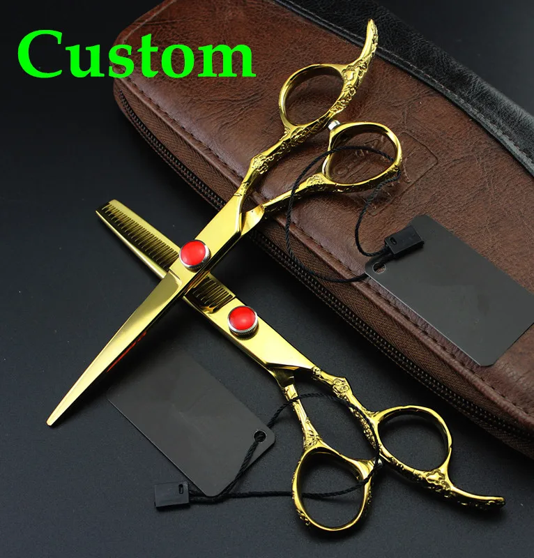 Custom 440c 6 inch gold plum handle cut hair scissor cutting barber