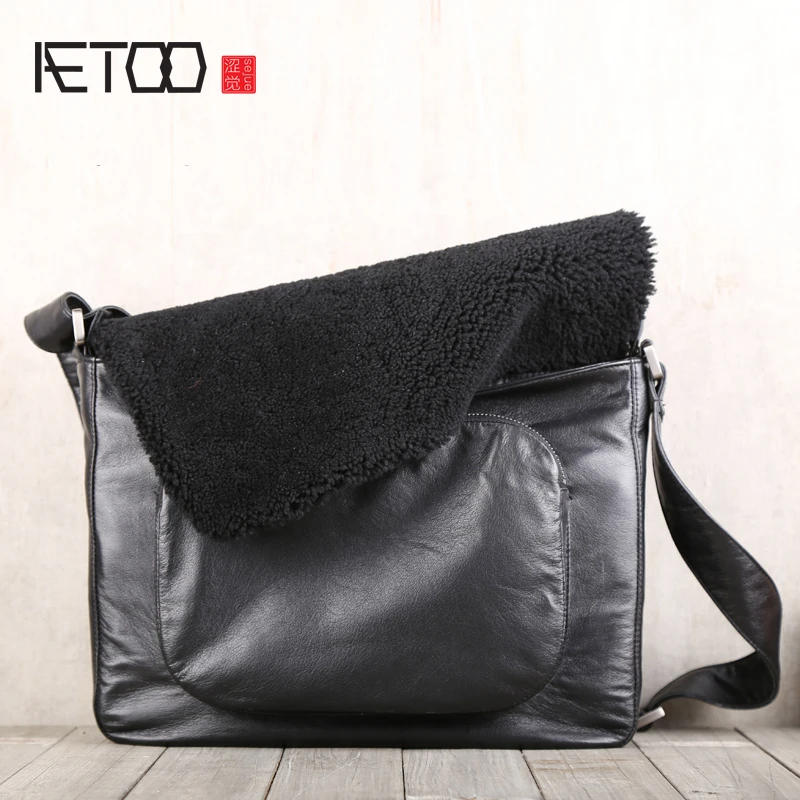 

AETOO Men's head cowhide handmade single shoulder oblique cross bag leather briefcase casual bag