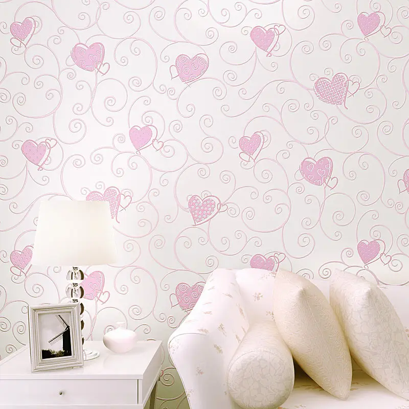 3D розовый сердце любовь мультфильм принцесса девушка комната Задний план стены Бумага roll 3D тиснением стекаются нетканые дети покрытия стен бумага