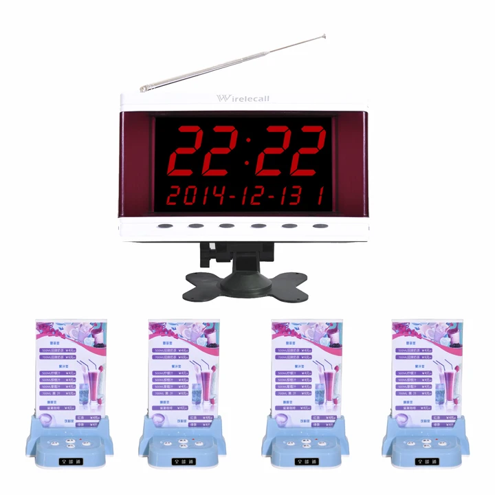 

5 pcs buttons with menu holder 1 receiver Waiter Paging System LED screen call bell for restaurant table