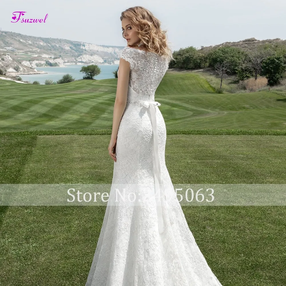 Graceful Cap Sleeve Appliques Scoop Neck Lace Mermaid Wedding Dresses Luxury Sashes Beaded Princess Bridal Gowns Plus Size