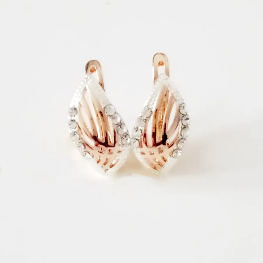 

New Trendy Rose Gold Color Jewelry Wedding Luxury Women Clear White Cubic Zircon Drop Earring Designs for Women