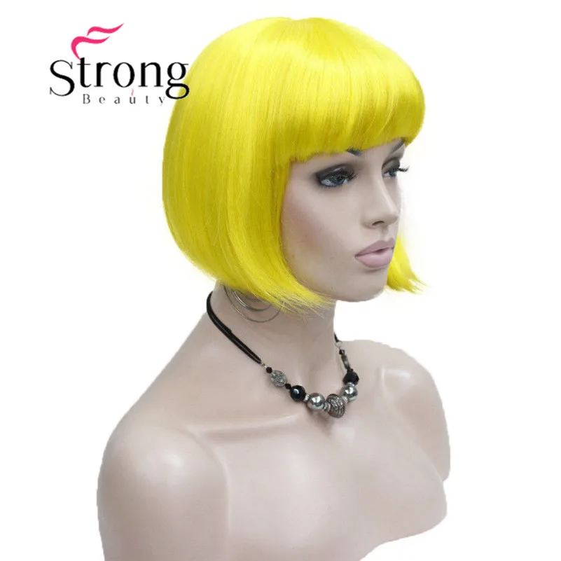 8881 #AB3A Cute yellow straight short synthetic women`s party costumes cosplay bob wig (2)