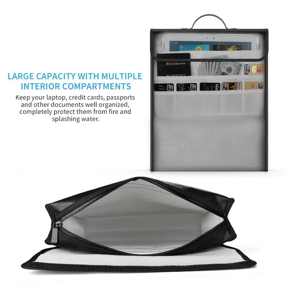 28x38x8cm Fiberglass Fireproof Document Bag with shoulder strap Fire and Water Resistant Bag
