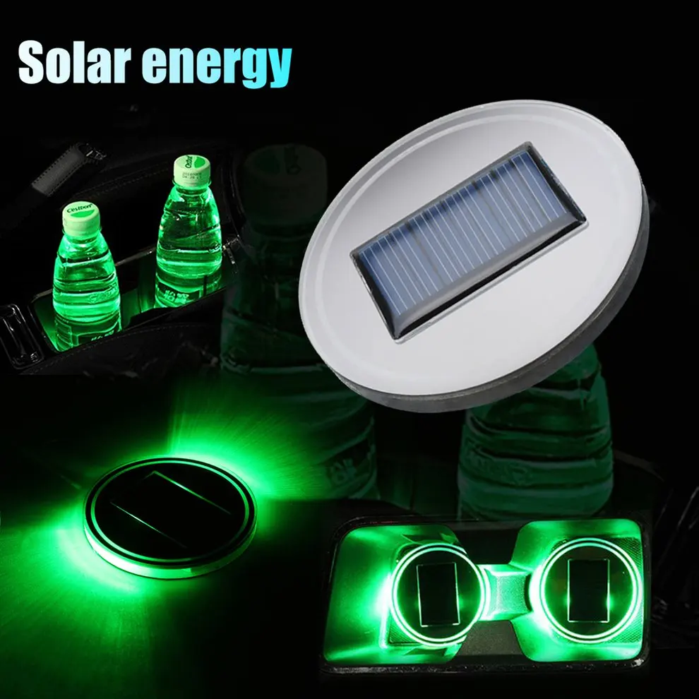 new6.8cm Car Led Solar Cup Holder Car Cup Bottle Holder Mat Pad LED Light Trim For All Car Models Interior