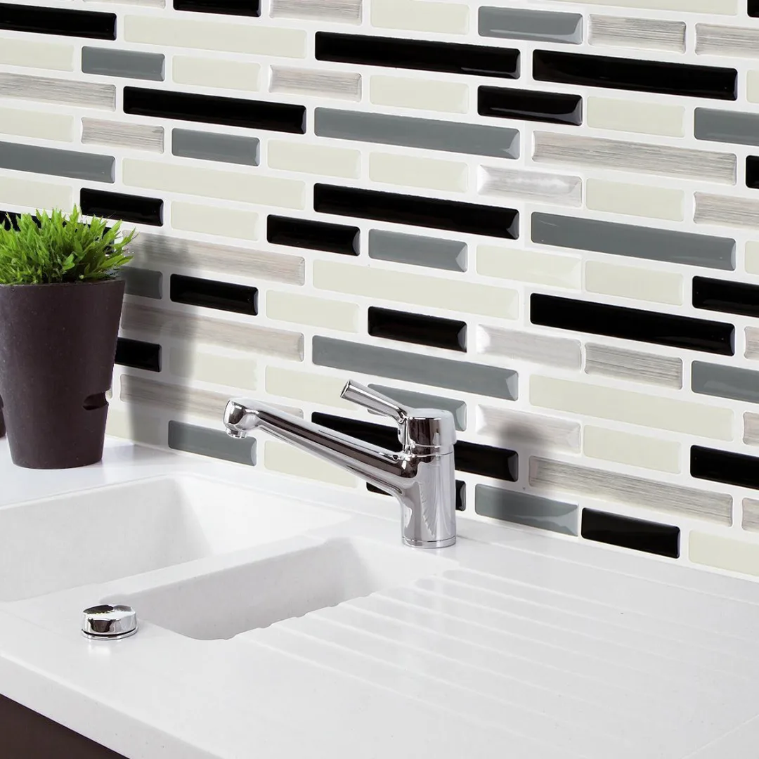 Goede 3D Baksteen Muurstickers Zelfklevende Tegel Behang Keuken Badkamer Muursticker Zwart wit Muurtattoo voor Huisdecoratie