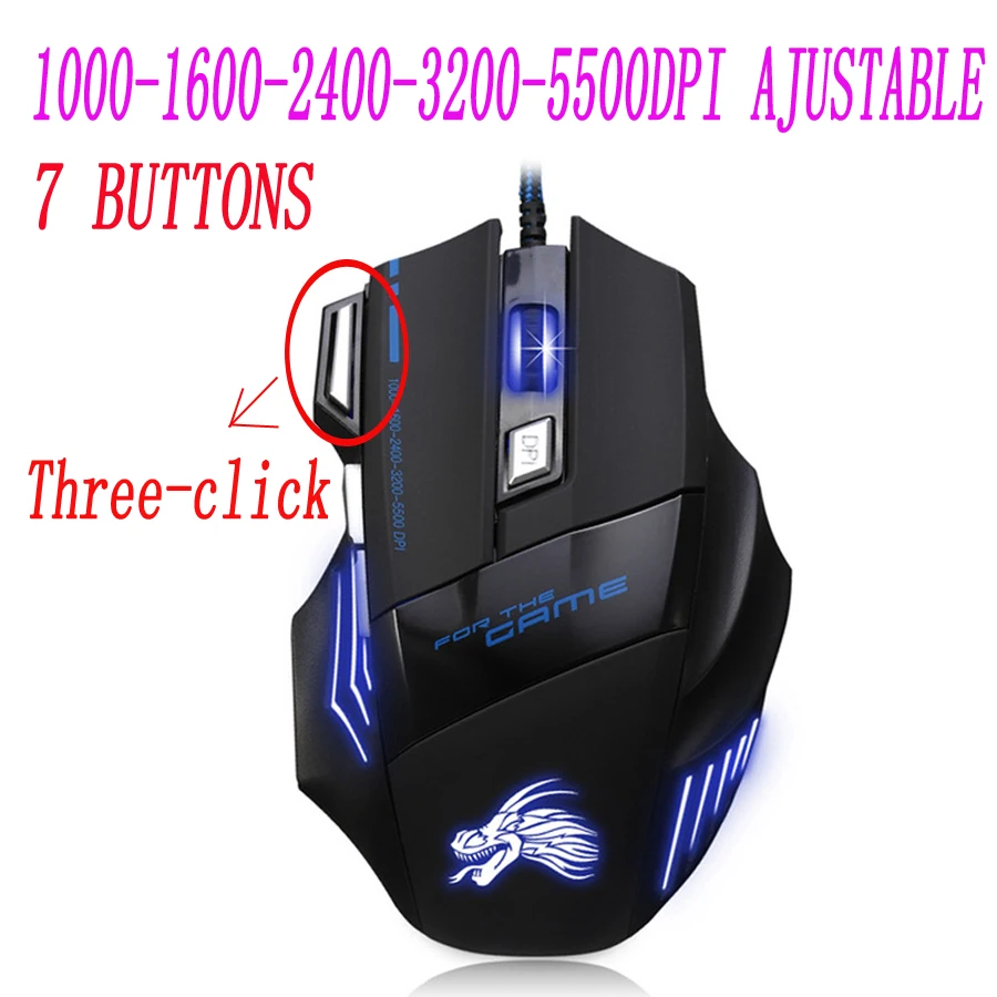 Big discount ! 5500 DPI 7D Buttons Super optical Gaming Mouse USB Wired Professional Game Mice