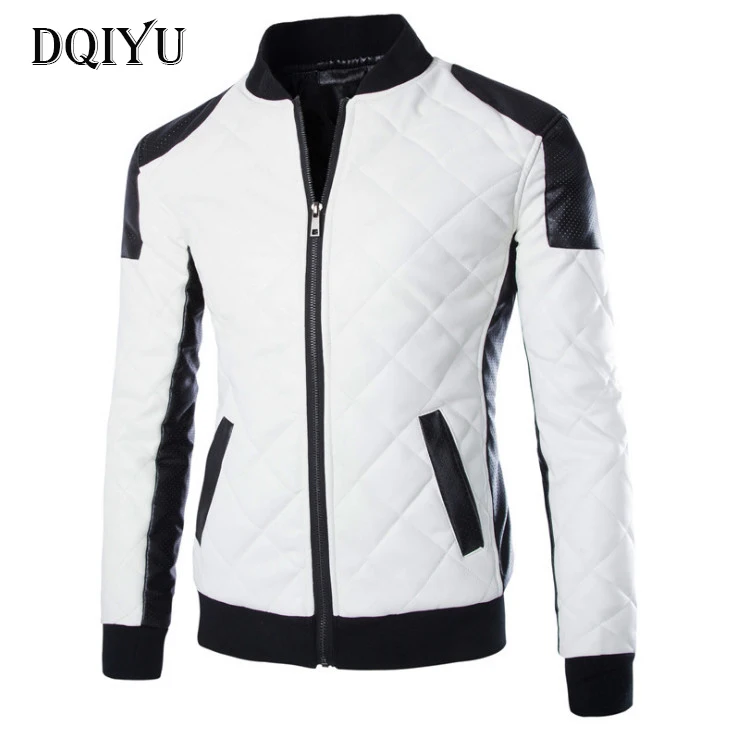 

DQIYU Motorcycle Leather Jacket Men Autumn Slim Fit Zippers Jacket Male PU Coat Jaqueta De Couro Masculina Black White 5XL