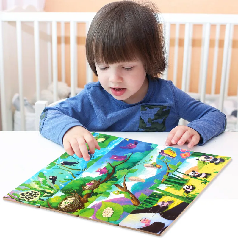 

40pcs Kids Wooden puzzles toy, Animal Growth puzzle 4 Animal In-A-Box, Animal growth puzzle education puzzles cognitive toy gift