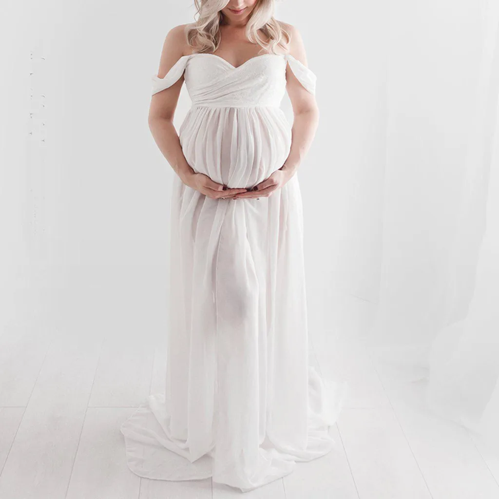 

Maternity Dress Photography Women Off Shoulder Pregnants Sexy Photography Ruffled Nursing Long Maxi Dress Women Dresses